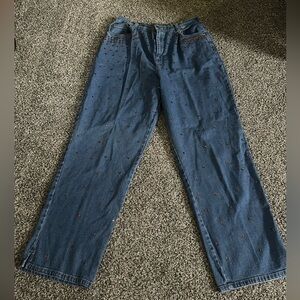 Quacker Factory Blue High Rise Jeans with circular brown sequins L